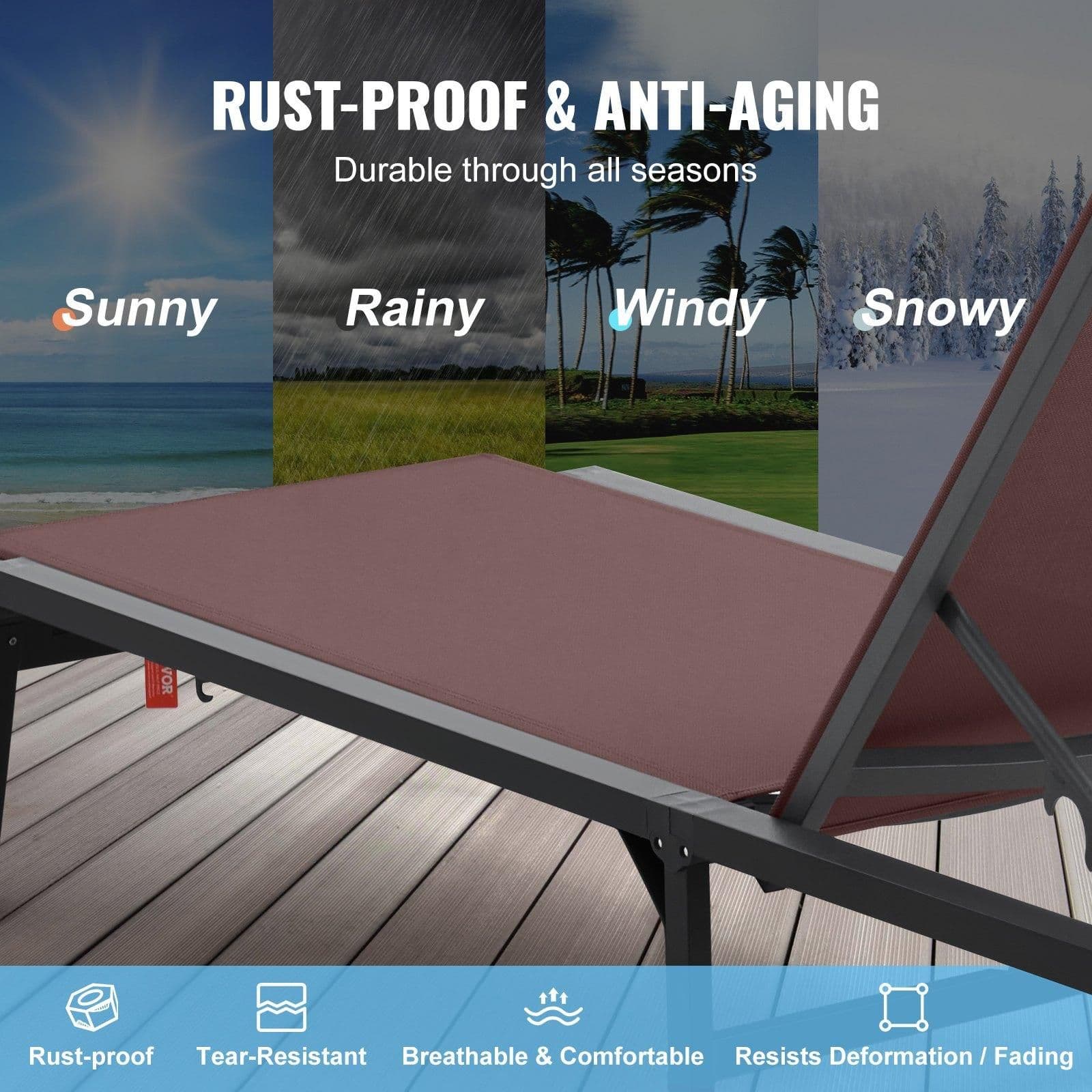image-VEVOR Chaise Lounge Chair Outdoor Patio Lounge Chair Adjustable 5-Position 2 pcs