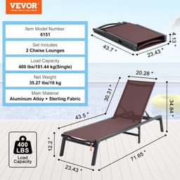 image-VEVOR Chaise Lounge Chair Outdoor Patio Lounge Chair Adjustable 5-Position 2 pcs