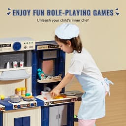 image-VEVOR Kids Kitchen Playset, 3-in-1 Toddler Kitchen with Simulated Spray, Sounds and Lights, Play Kitchen Set with 74 PCS Cooking Accessory Set for Toddlers, Preschoolers, Children Ages 3-8, Blue