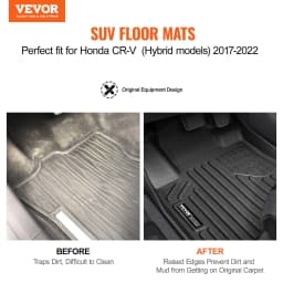 image-VEVOR Automotive Floor Mats, Fits for Honda CR-V (Hybrid Models) 2017-2022, 3 pcs Front and 2nd Row Liners, All Weather Custom Fit TPE Vehicle Floor Mats, Easy to Clean Floor Liners for SUV, Black