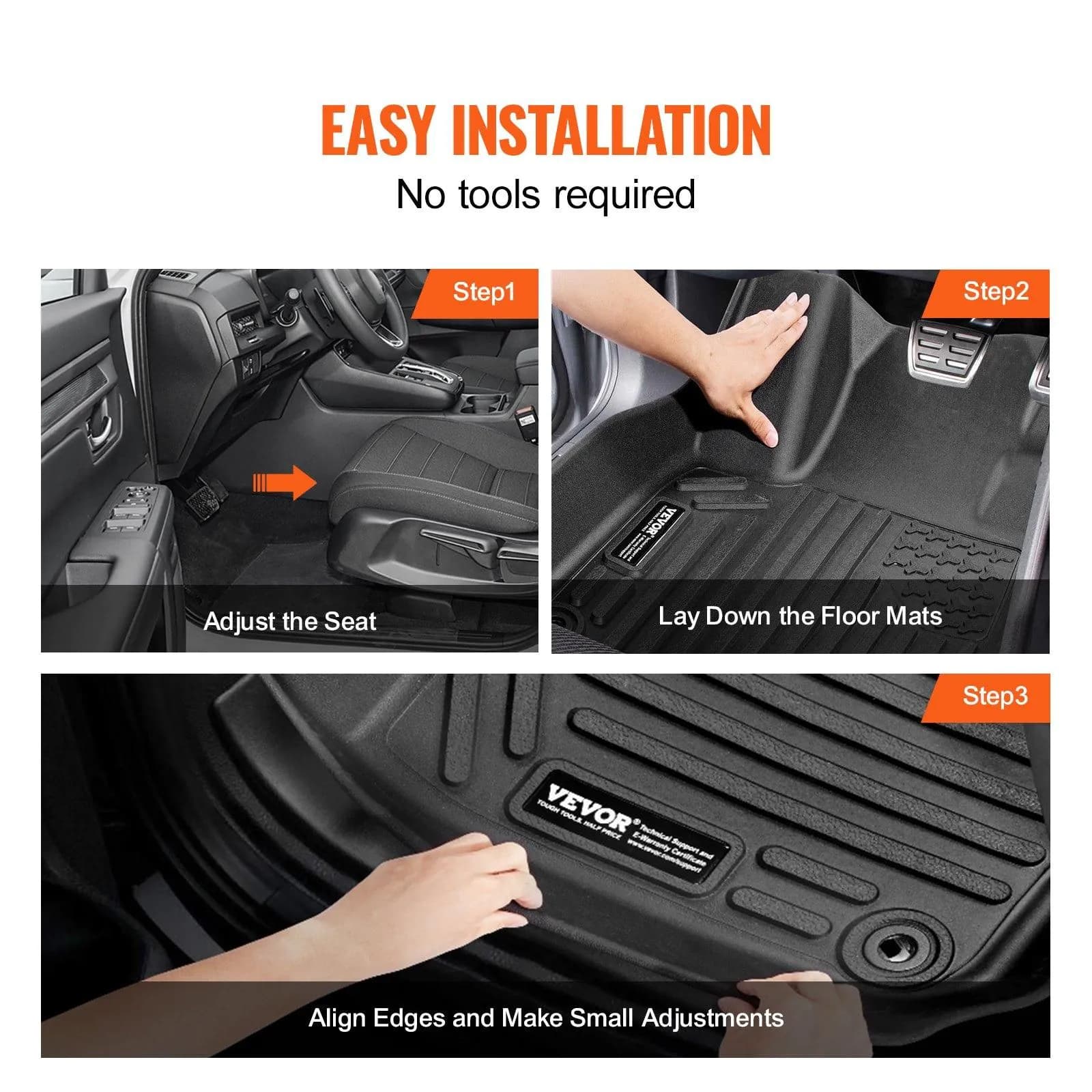 image-VEVOR Automotive Floor Mats, Fits for Honda CR-V (Hybrid Models) 2017-2022, 3 pcs Front and 2nd Row Liners, All Weather Custom Fit TPE Vehicle Floor Mats, Easy to Clean Floor Liners for SUV, Black
