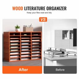 image-VEVOR 27 Compartments Wood Literature Organizer, Adjustable Shelves, Medium Density Fiberboard Mail Center, Office Home School Storage for Files, Documents, Papers, Magazines, Brown