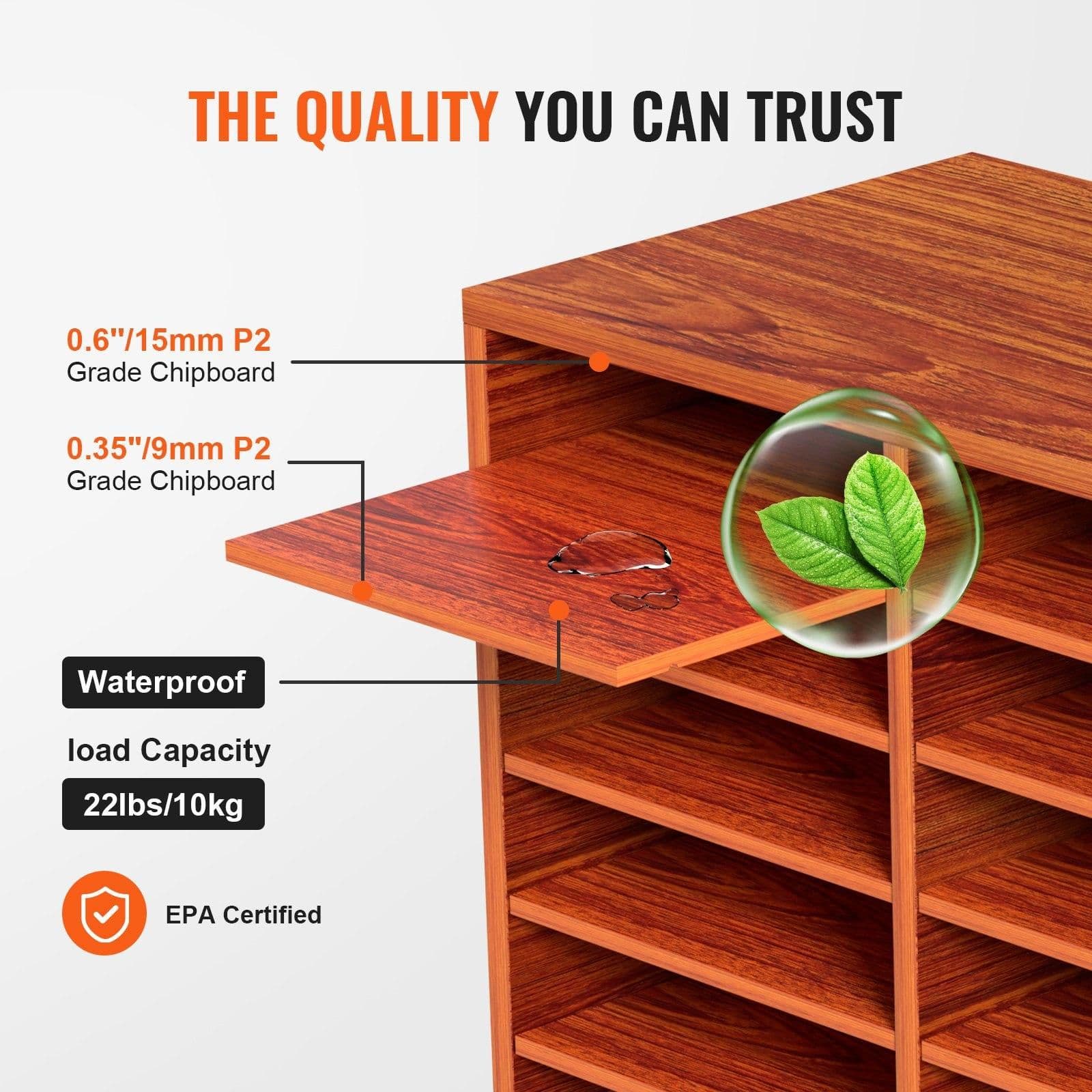 image-VEVOR 27 Compartments Wood Literature Organizer, Adjustable Shelves, Medium Density Fiberboard Mail Center, Office Home School Storage for Files, Documents, Papers, Magazines, Brown