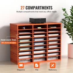 image-VEVOR 27 Compartments Wood Literature Organizer, Adjustable Shelves, Medium Density Fiberboard Mail Center, Office Home School Storage for Files, Documents, Papers, Magazines, Brown