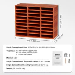 image-VEVOR 27 Compartments Wood Literature Organizer, Adjustable Shelves, Medium Density Fiberboard Mail Center, Office Home School Storage for Files, Documents, Papers, Magazines, Brown