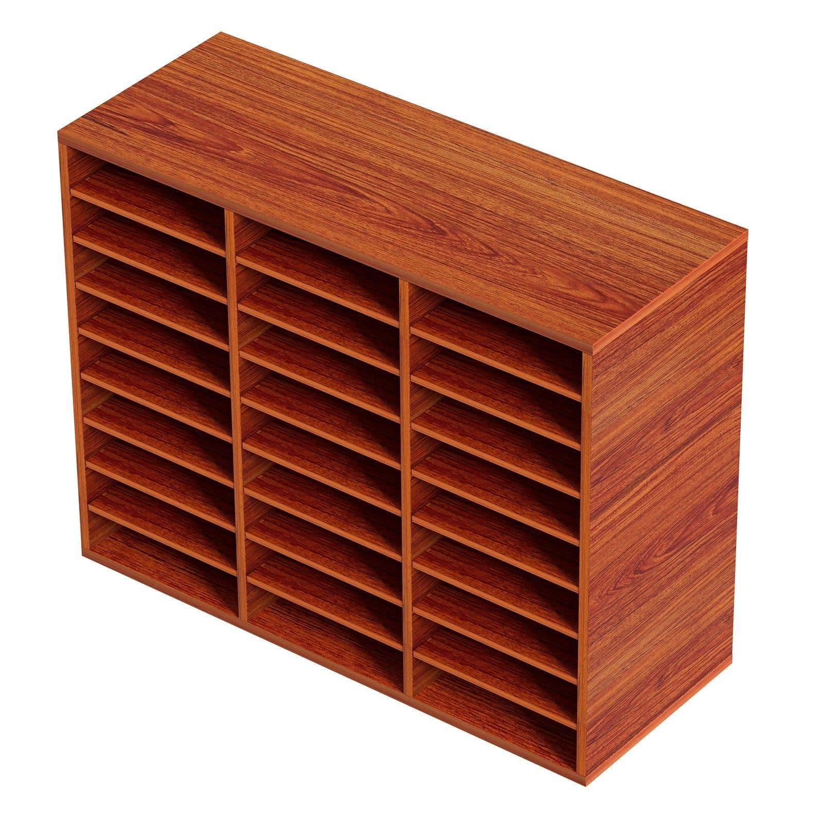 image-VEVOR 27 Compartments Wood Literature Organizer, Adjustable Shelves, Medium Density Fiberboard Mail Center, Office Home School Storage for Files, Documents, Papers, Magazines, Brown