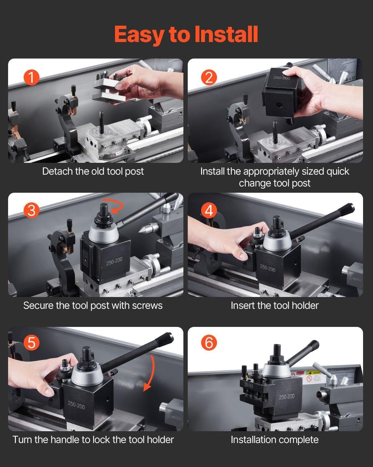 image-VEVOR Quick Change Tool Post Set, 6 Pcs, Includes Lathe Tool Holders, Wedge Type Tool Post with Turning Tool Holder Accessories, for Mini Lathe & Metal Lathe 10"-15" Swing, Durable Steel Material