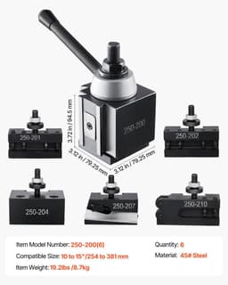 image-VEVOR Quick Change Tool Post Set, 6 Pcs, Includes Lathe Tool Holders, Wedge Type Tool Post with Turning Tool Holder Accessories, for Mini Lathe & Metal Lathe 10"-15" Swing, Durable Steel Material