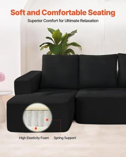 image-VEVOR Modular Sectional Sofa, L Shaped Modular Sofa with Chaise, Cloud Sectional Couch with High Rebound Sponge and Density, Upholstered Corduroy Couch with Cushion for Living Room, Bedroom, Black