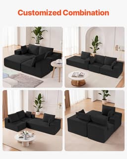 image-VEVOR Modular Sectional Sofa, L Shaped Modular Sofa with Chaise, Cloud Sectional Couch with High Rebound Sponge and Density, Upholstered Corduroy Couch with Cushion for Living Room, Bedroom, Black