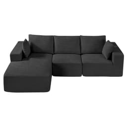 image-VEVOR Modular Sectional Sofa, L Shaped Modular Sofa with Chaise, Cloud Sectional Couch with High Rebound Sponge and Density, Upholstered Corduroy Couch with Cushion for Living Room, Bedroom, Black