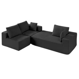 image-VEVOR Modular Sectional Sofa, L Shaped Modular Sofa with Chaise, Cloud Sectional Couch with High Rebound Sponge and Density, Upholstered Corduroy Couch with Cushion for Living Room, Bedroom, Black