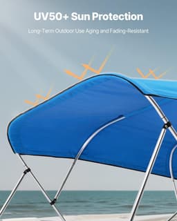 image-VEVOR 4 Bow Boat Bimini Tops, 600D Polyester Canopy, Waterproof & Sun Protection Boat Awning Canopy with Storage Bag, Bimini Top Replacement, 96"Lx(91"-96")W, Pacific Blue (Support Frame Not Included)