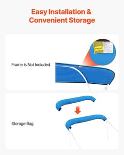 image-VEVOR 4 Bow Boat Bimini Tops, 600D Polyester Canopy, Waterproof & Sun Protection Boat Awning Canopy with Storage Bag, Bimini Top Replacement, 96"Lx(91"-96")W, Pacific Blue (Support Frame Not Included)