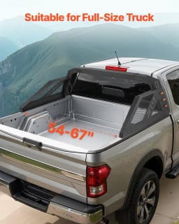 image-VEVOR Truck Bed Roll Bar, Universal Pickup Sport Adjustable Bar Chase Rack Compatible with Full-Size Truck, Carbon Steel Construction with 6 Amber Auxiliary Lights, No Rack Included
