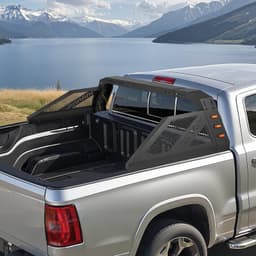 image-VEVOR Truck Bed Roll Bar, Universal Pickup Sport Adjustable Bar Chase Rack Compatible with Full-Size Truck, Carbon Steel Construction with 6 Amber Auxiliary Lights, No Rack Included