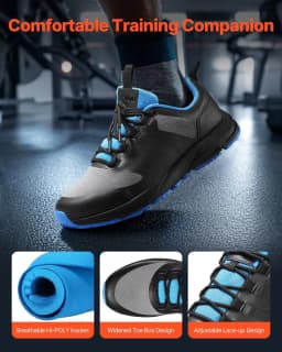 image-VEVOR Cross Training Shoes, W Width Sneakers US Size 8, Wide Toe Box Shoes with Arch Support & Adjustable Lace-up, Training Shoes for Running, Gymnastics, Dog Walking, and Weightlifting (Black)