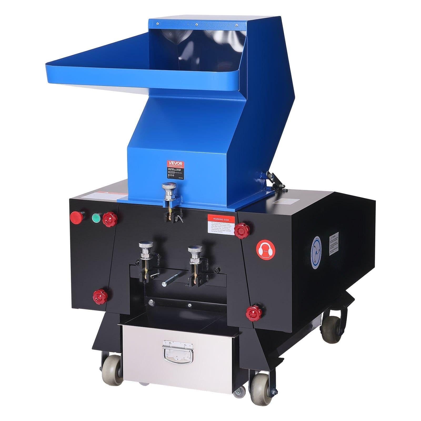 image-VEVOR Plastic Shredder Crusher, 10HP/7.5KW Plastic Bottle Grinder Granulator, 250-450kg/h Capacity Pulverizer Recycling Machine with Wheels, SDK-11 Blade & 10mm Mesh for PVC PTFE (220V 60Hz 3-Phase)