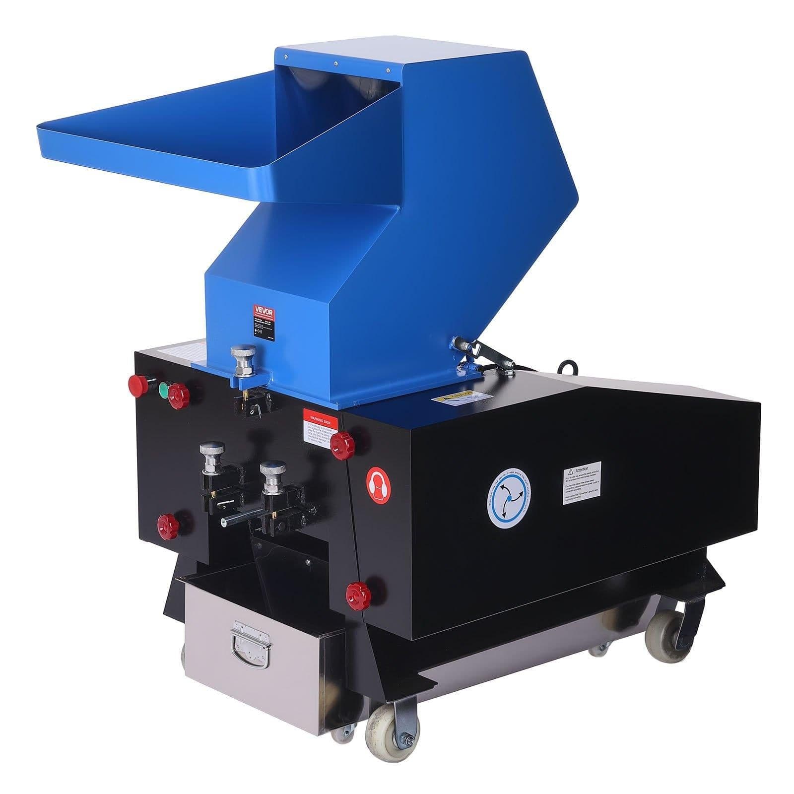 image-VEVOR Plastic Shredder Crusher, 10HP/7.5KW Plastic Bottle Grinder Granulator, 250-450kg/h Capacity Pulverizer Recycling Machine with Wheels, SDK-11 Blade & 10mm Mesh for PVC PTFE (220V 60Hz 3-Phase)