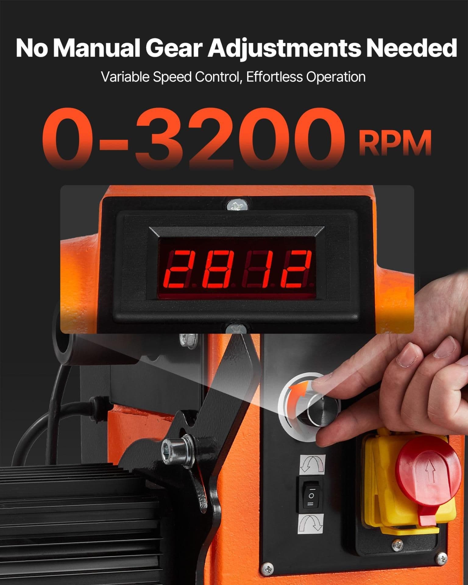 image-VEVOR Woodworking Lathe, 2 HP, Wood Lathe Machine with 0 to 3200 RPM Variable Speed, 18 x 40 in Workbench, Brushless DC Motor, Cast Iron Body, Tool Rest, for Medium to Large Projects Woodworking