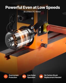 image-VEVOR Woodworking Lathe, 2 HP, Wood Lathe Machine with 0 to 3200 RPM Variable Speed, 18 x 40 in Workbench, Brushless DC Motor, Cast Iron Body, Tool Rest, for Medium to Large Projects Woodworking