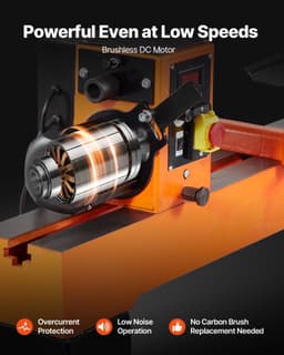 image-VEVOR Woodworking Lathe, 1.5 HP, Wood Lathe Machine with 0 to 3200 RPM Variable Speed, 16 x 40 in Workbench, Brushless DC Motor, Cast Iron Body, Tool Rest, for Medium to Large Projects Woodworking