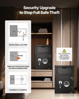 image-VEVOR 1.2 Cubic Feet Drop Safe, Large Capacity Front Drop Slot Safe Box with Digital Keypad, Heavy Duty 2 Tiers Cash Depository Box with Spare Keys for Cash, Bank Slip, Jewelry, Document, Bill, Black