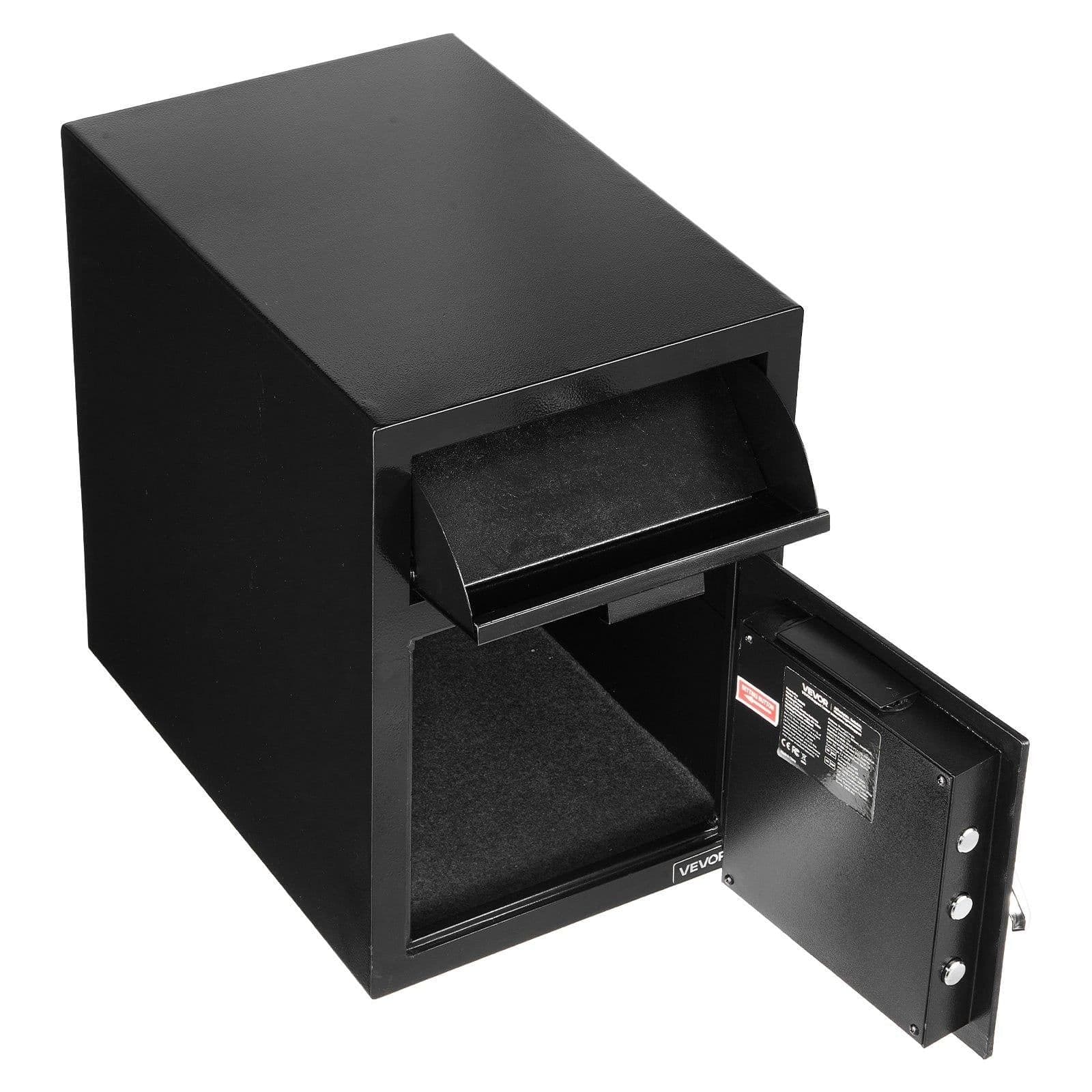 image-VEVOR 1.2 Cubic Feet Drop Safe, Large Capacity Front Drop Slot Safe Box with Digital Keypad, Heavy Duty 2 Tiers Cash Depository Box with Spare Keys for Cash, Bank Slip, Jewelry, Document, Bill, Black