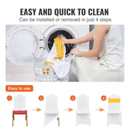 image-VEVOR Stretch Spandex Folding Chair Covers, Universal Fitted Chair Cover with Chair Sashes, Removable Washable Protective Slipcovers, for Wedding, Holiday, Banquet, Party, Dining (30 Set Gold & White)