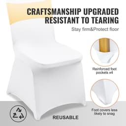 image-VEVOR Stretch Spandex Folding Chair Covers, Universal Fitted Chair Cover with Chair Sashes, Removable Washable Protective Slipcovers, for Wedding, Holiday, Banquet, Party, Dining (30 Set Gold & White)