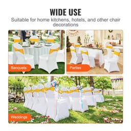 image-VEVOR Stretch Spandex Folding Chair Covers, Universal Fitted Chair Cover with Chair Sashes, Removable Washable Protective Slipcovers, for Wedding, Holiday, Banquet, Party, Dining (30 Set Gold & White)