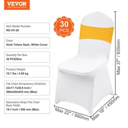 image-VEVOR Stretch Spandex Folding Chair Covers, Universal Fitted Chair Cover with Chair Sashes, Removable Washable Protective Slipcovers, for Wedding, Holiday, Banquet, Party, Dining (30 Set Gold & White)