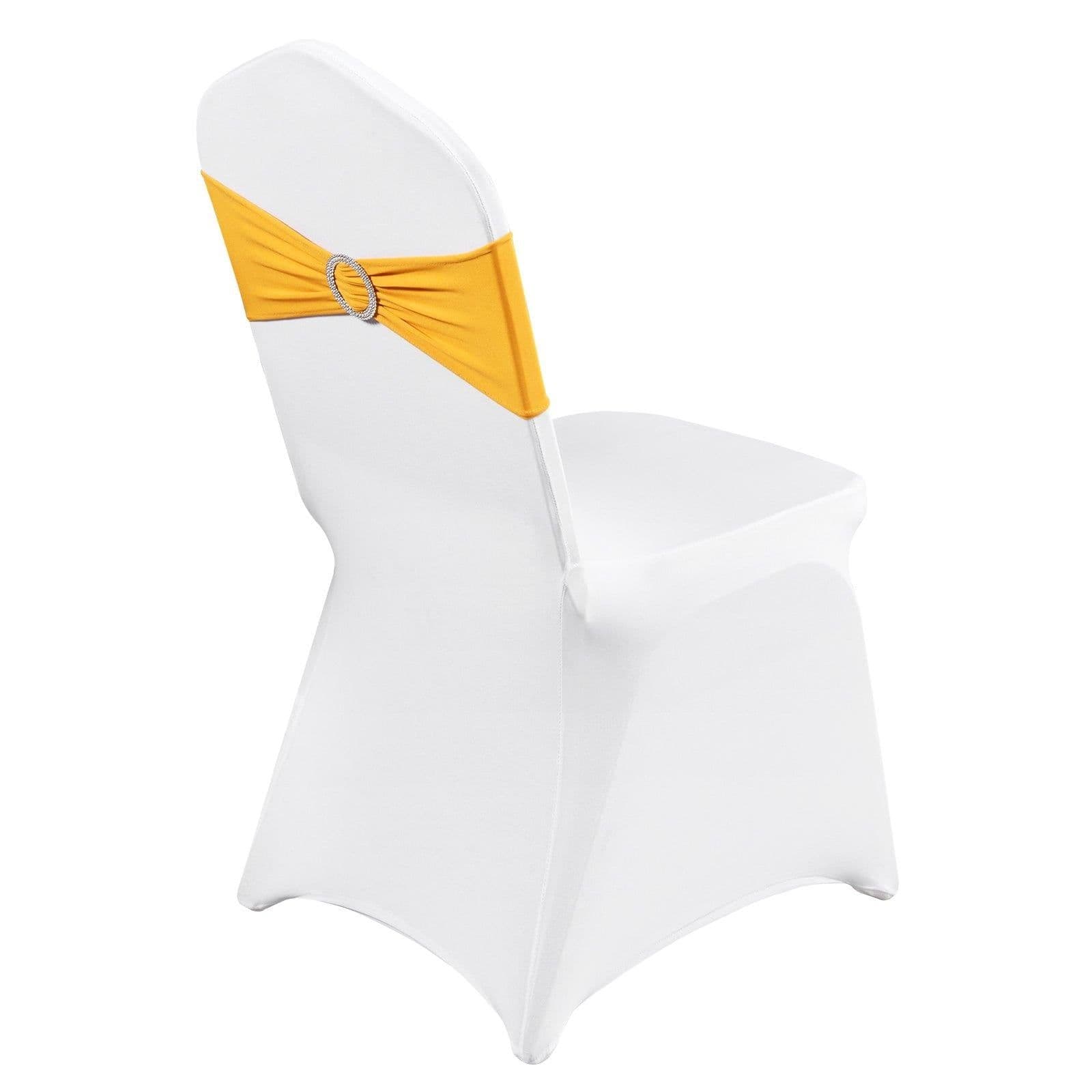 image-VEVOR Stretch Spandex Folding Chair Covers, Universal Fitted Chair Cover with Chair Sashes, Removable Washable Protective Slipcovers, for Wedding, Holiday, Banquet, Party, Dining (30 Set Gold & White)