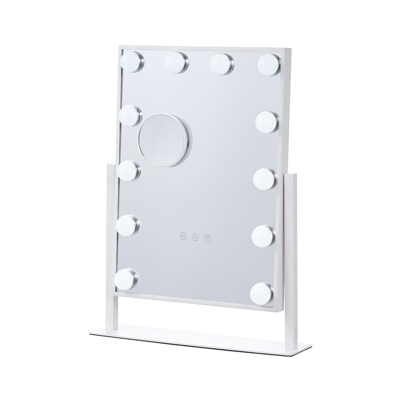 image-VEVOR Hollywood Vanity Mirror With Lights, 12 Dimmable Bulbs & 3 Color Lighting Modes, Makeup Mirror with Detachable 5X Magnification, Smart Touch Control, 360 Degree Rotation(16.1x11.8 in, White)