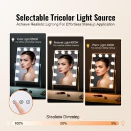 image-VEVOR Hollywood Vanity Mirror With Lights, 12 Dimmable Bulbs & 3 Color Lighting Modes, Makeup Mirror with Detachable 5X Magnification, Smart Touch Control, 360 Degree Rotation(16.1x11.8 in, White)