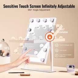 image-VEVOR Hollywood Vanity Mirror With Lights, 12 Dimmable Bulbs & 3 Color Lighting Modes, Makeup Mirror with Detachable 5X Magnification, Smart Touch Control, 360 Degree Rotation(16.1x11.8 in, White)