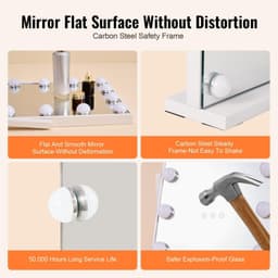 image-VEVOR Hollywood Vanity Mirror With Lights, 12 Dimmable Bulbs & 3 Color Lighting Modes, Makeup Mirror with Detachable 5X Magnification, Smart Touch Control, 360 Degree Rotation(16.1x11.8 in, White)