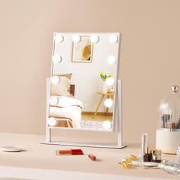 image-VEVOR Hollywood Vanity Mirror With Lights, 12 Dimmable Bulbs & 3 Color Lighting Modes, Makeup Mirror with Detachable 5X Magnification, Smart Touch Control, 360 Degree Rotation(16.1x11.8 in, White)