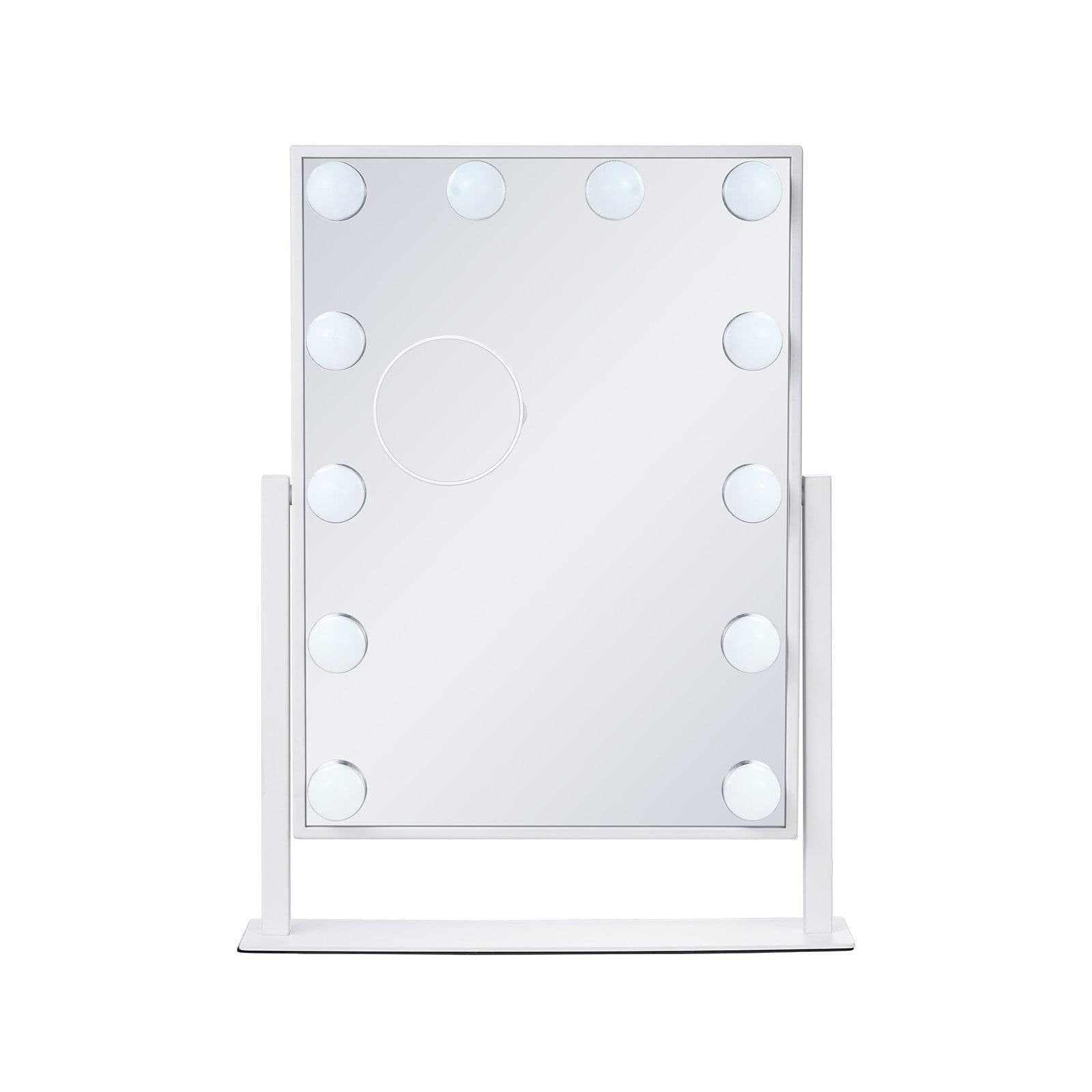 image-VEVOR Hollywood Vanity Mirror With Lights, 12 Dimmable Bulbs & 3 Color Lighting Modes, Makeup Mirror with Detachable 5X Magnification, Smart Touch Control, 360 Degree Rotation(16.1x11.8 in, White)
