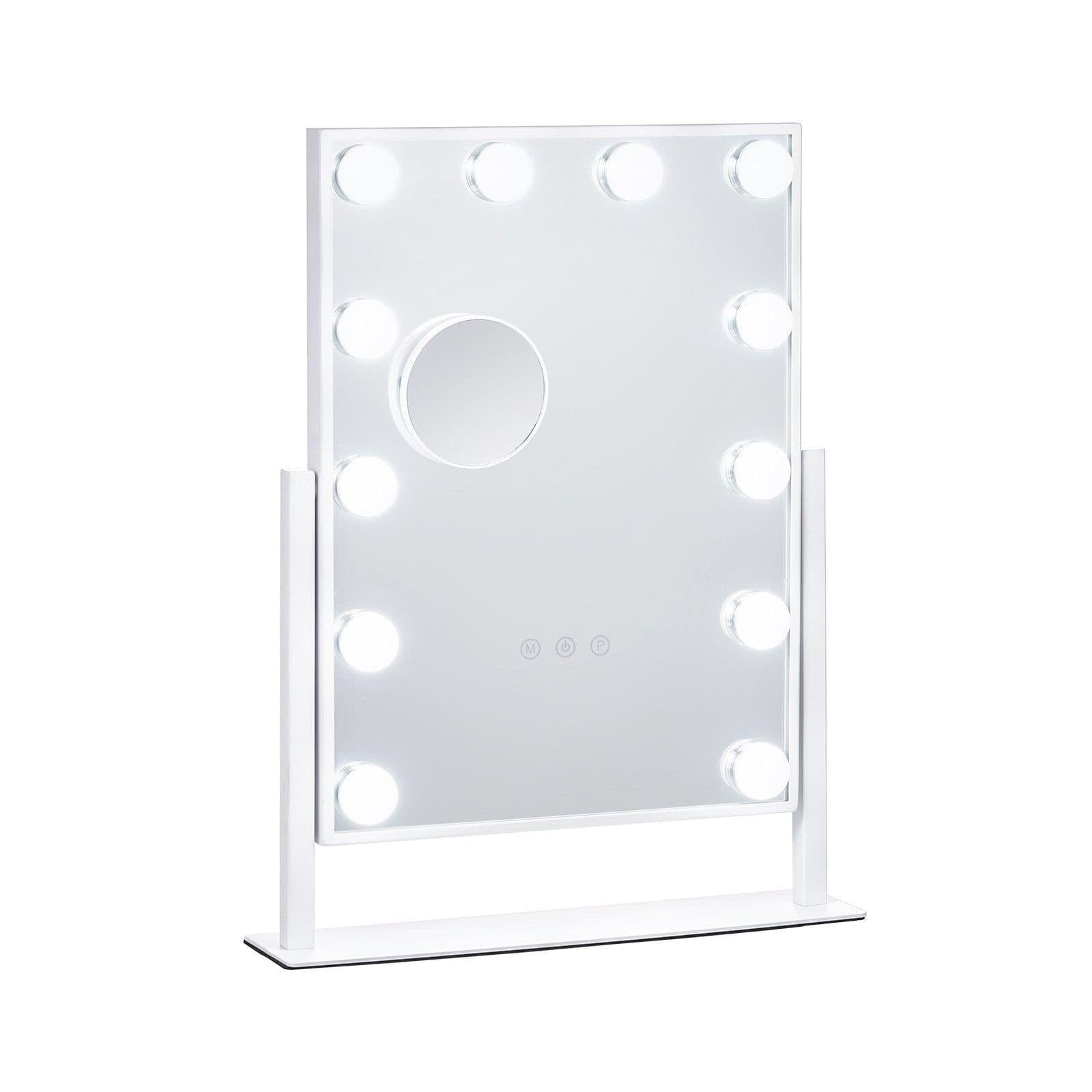 image-VEVOR Hollywood Vanity Mirror With Lights, 12 Dimmable Bulbs & 3 Color Lighting Modes, Makeup Mirror with Detachable 5X Magnification, Smart Touch Control, 360 Degree Rotation(16.1x11.8 in, White)