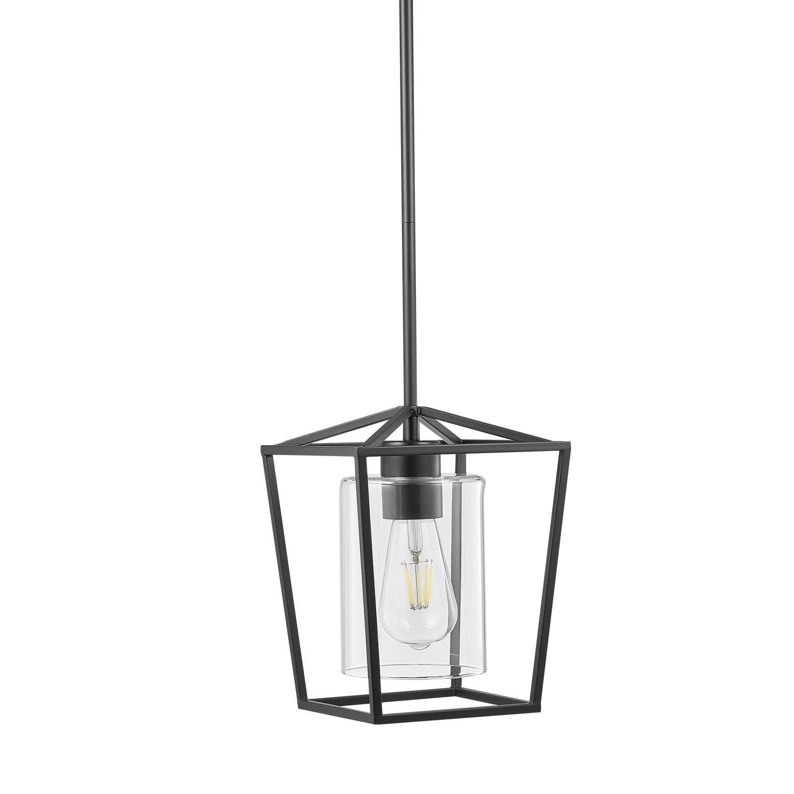 image-VEVOR 1-Light Black Pendant Light, 1 Pack, Farmhouse Iron Cage Metal Pendant Lighting with Clear Glass Shade, Adjustable Height Hanging Ceiling Lighting for Bedroom, Hallway, Entryway, Kitchen