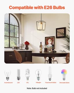 image-VEVOR 1-Light Black Pendant Light, 1 Pack, Farmhouse Iron Cage Metal Pendant Lighting with Clear Glass Shade, Adjustable Height Hanging Ceiling Lighting for Bedroom, Hallway, Entryway, Kitchen