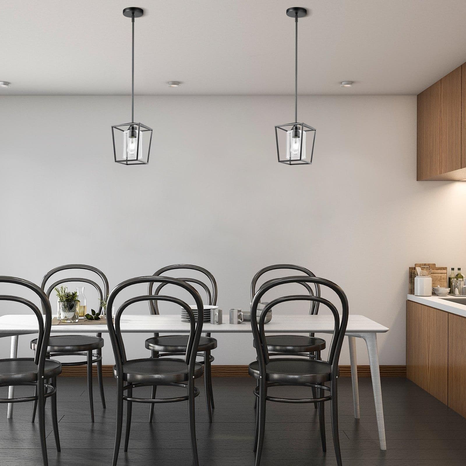 image-VEVOR 1-Light Black Pendant Light, 1 Pack, Farmhouse Iron Cage Metal Pendant Lighting with Clear Glass Shade, Adjustable Height Hanging Ceiling Lighting for Bedroom, Hallway, Entryway, Kitchen
