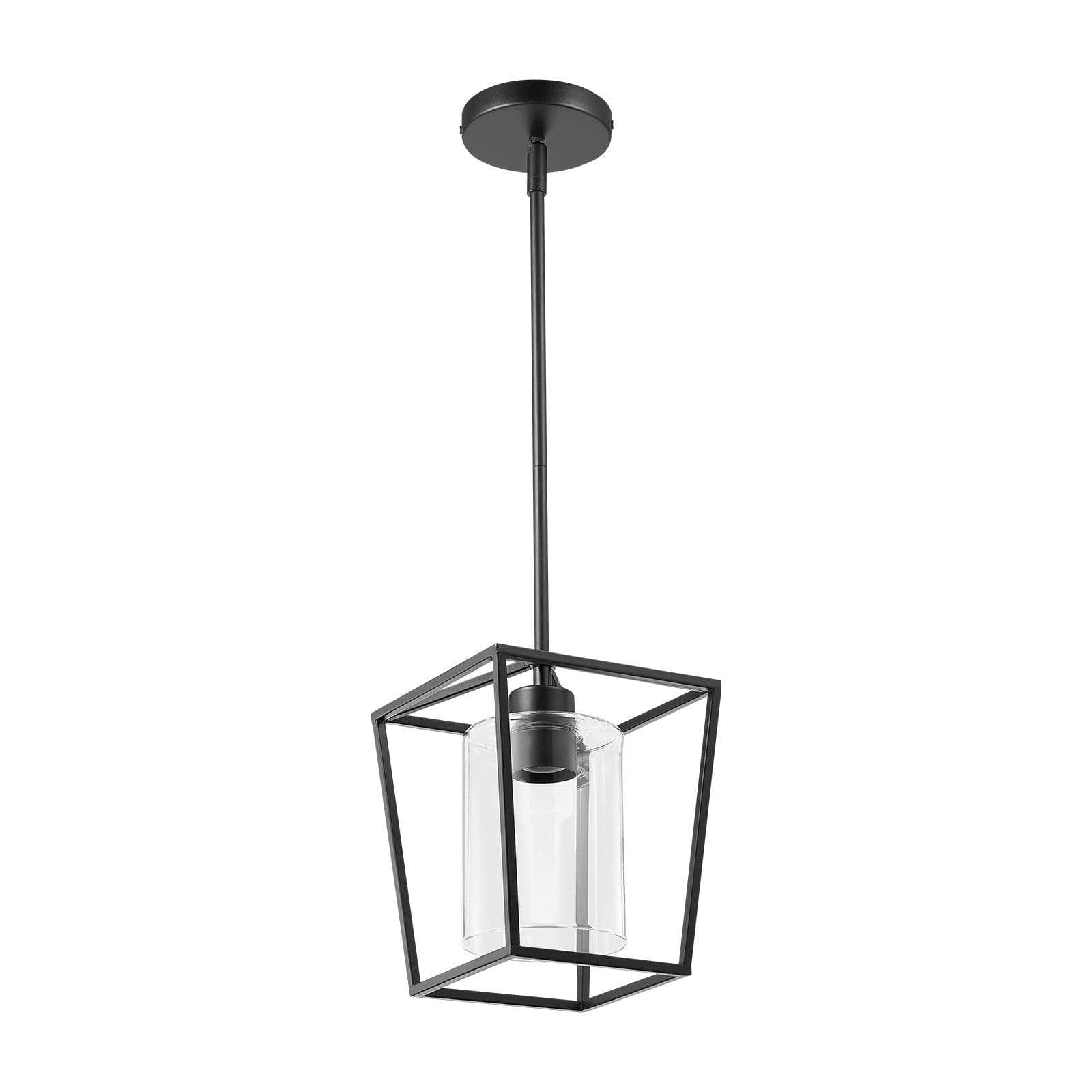 image-VEVOR 1-Light Black Pendant Light, 1 Pack, Farmhouse Iron Cage Metal Pendant Lighting with Clear Glass Shade, Adjustable Height Hanging Ceiling Lighting for Bedroom, Hallway, Entryway, Kitchen