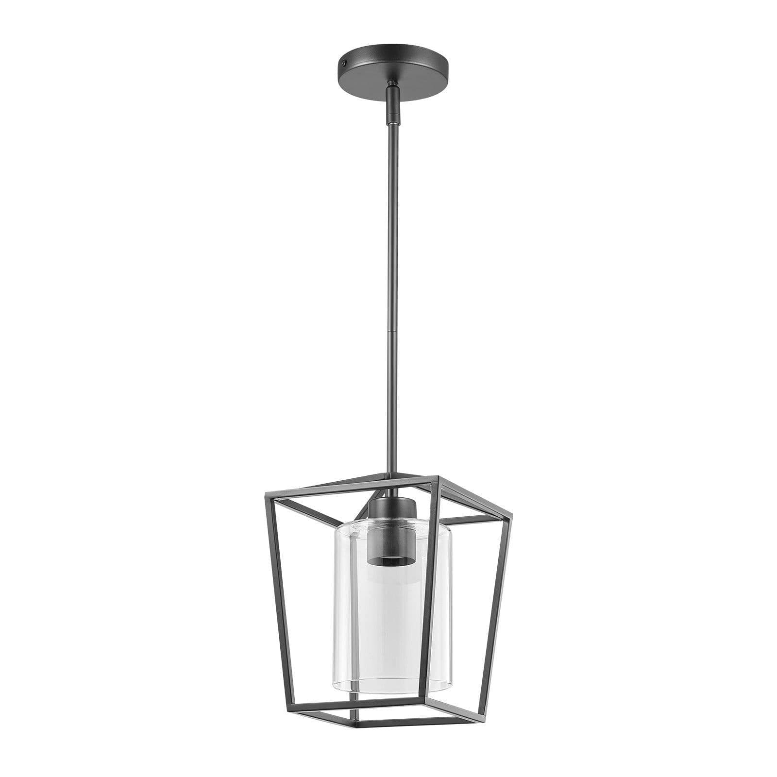 image-VEVOR 1-Light Black Pendant Light, 1 Pack, Farmhouse Iron Cage Metal Pendant Lighting with Clear Glass Shade, Adjustable Height Hanging Ceiling Lighting for Bedroom, Hallway, Entryway, Kitchen