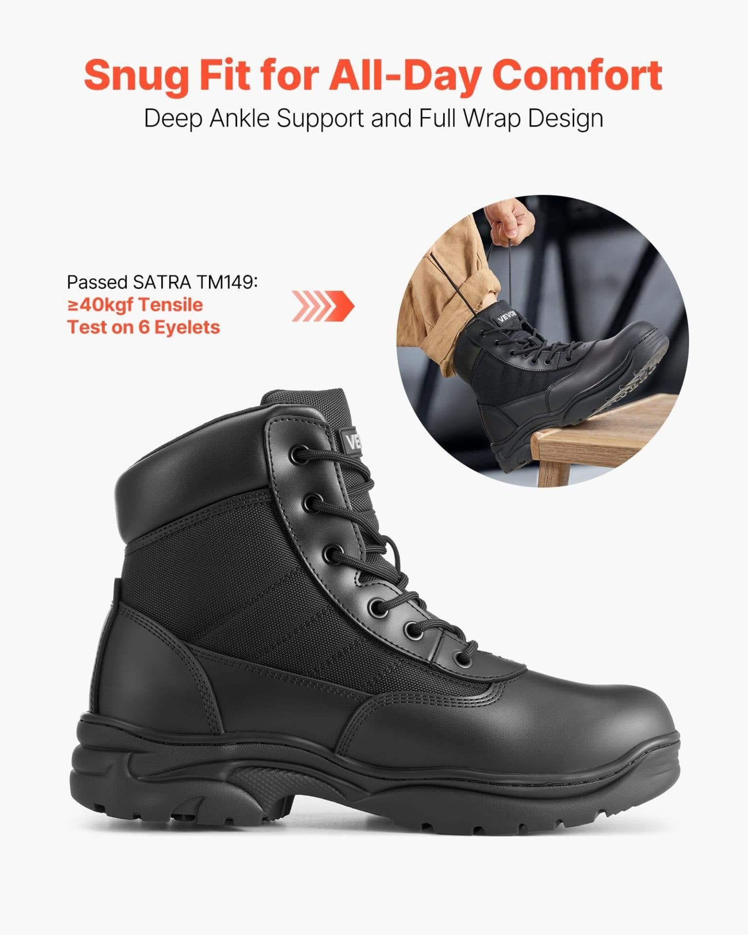 image-VEVOR Men's Military Tactical Boots, 6 inch Combat Hiking Work Boots, Lightweight & Breathable & Sturdy Mens Motorcycle Interceptor Trooper Boot, for Outdoor Security Mountaineering, US Size 10.5