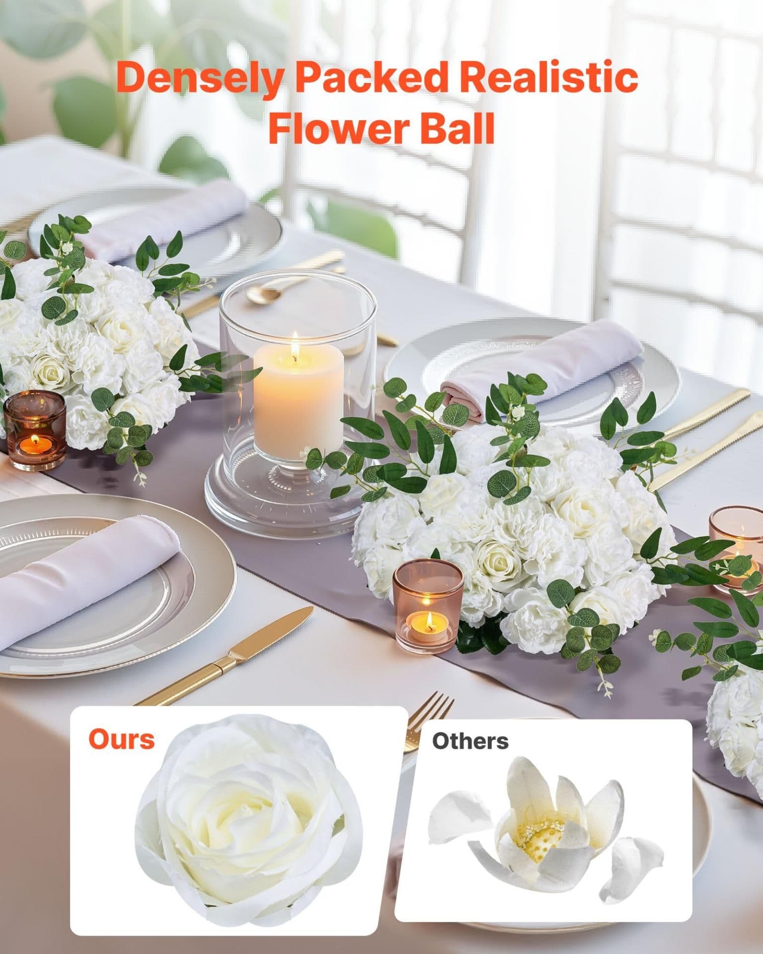 image-VEVOR Flower Balls Arrangement Bouquet 10 PCS, 17.7-Inch Diameter Artificial Flower Balls Wedding White Roses Centerpieces, Faux Flowers Arrangements for Wedding Centerpiece Home Table Decorations