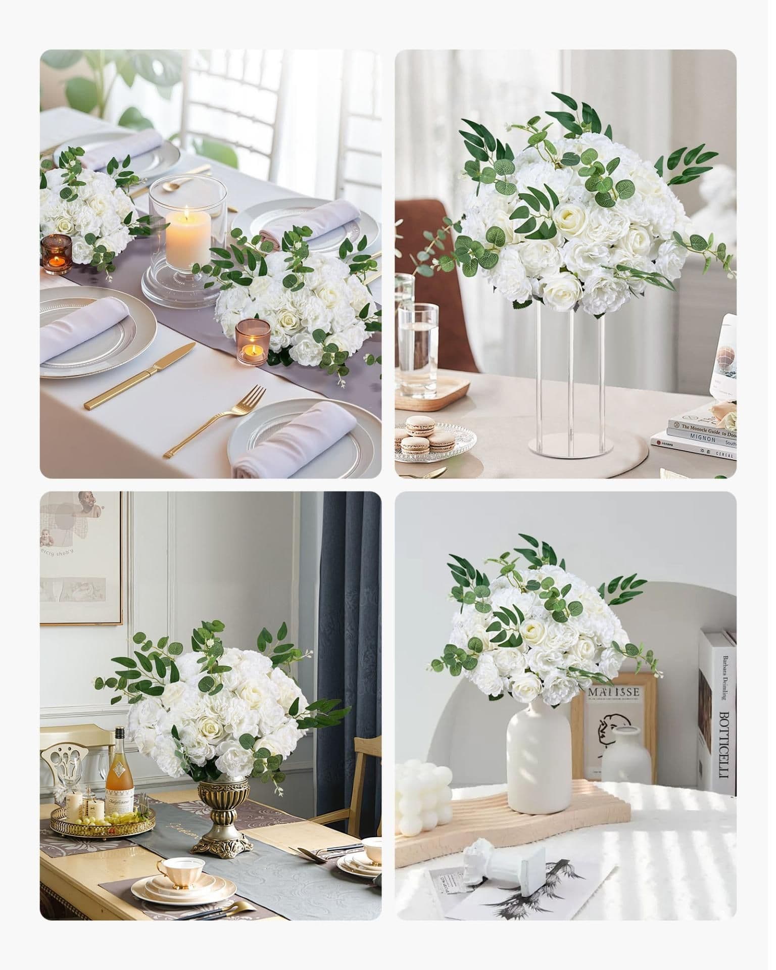 image-VEVOR Flower Balls Arrangement Bouquet 10 PCS, 17.7-Inch Diameter Artificial Flower Balls Wedding White Roses Centerpieces, Faux Flowers Arrangements for Wedding Centerpiece Home Table Decorations