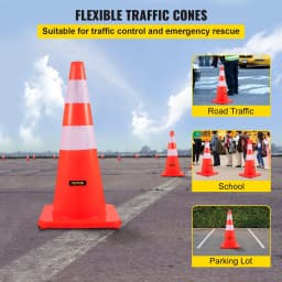 image-VEVOR Safety Cones, 28 in/73 cm Height, 12 PCS PVC Orange Traffic Cone with 2 Reflective Collars and Weighted Base, Used for Traffic Control, Driveway Road Parking and School Improvement