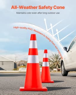 image-VEVOR Safety Cones, 28 in/73 cm Height, 12 PCS PVC Orange Traffic Cone with 2 Reflective Collars and Weighted Base, Used for Traffic Control, Driveway Road Parking and School Improvement
